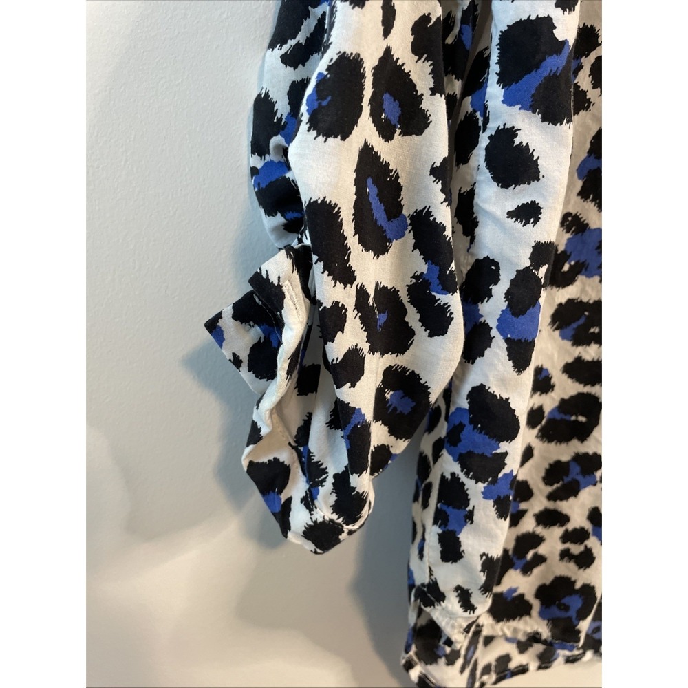 Grand & Greene Large Blue Leopard Print Rayon Top 3/4 Sleeve Boho Blouse - Picture 5 of 15